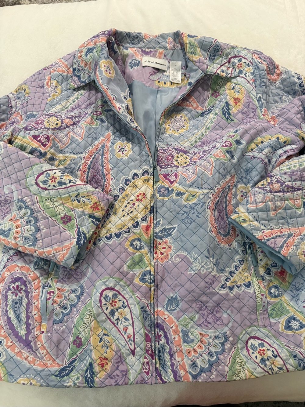 ALFRED DUNNER Plus 16 Pastel Paisley Quilted Lined Blazer Jacket Purple Blue D97